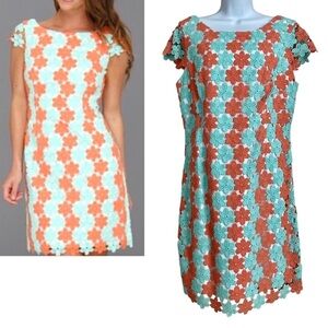 Lilly Pulitzer Barbara Dress Sz 10/L Sunrise Orange Two Tone Truly Petal Lace